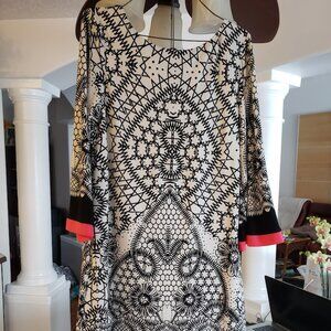 Eliza J. Unique Black and White with Bright Pink bands as trim s. Large